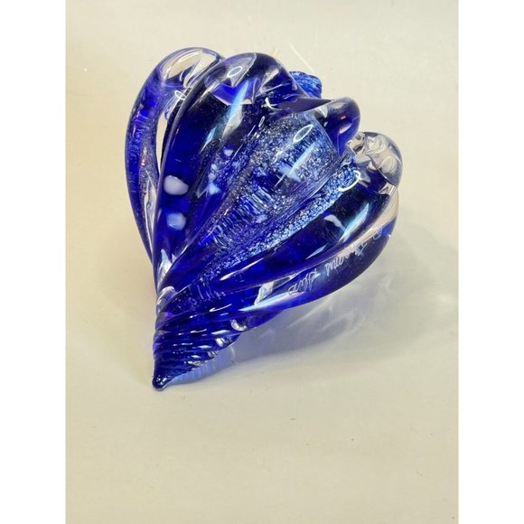 Cobalt Blue Shimmering Silver Art Glass Shell Figure Paper Weight Thames Glass - Picture 8 of 12